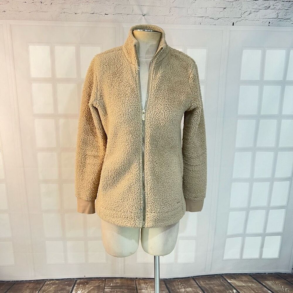 Calvin Klein Beige Sherpa Full Zipper Mock Neck Teddy Jacket Size Small